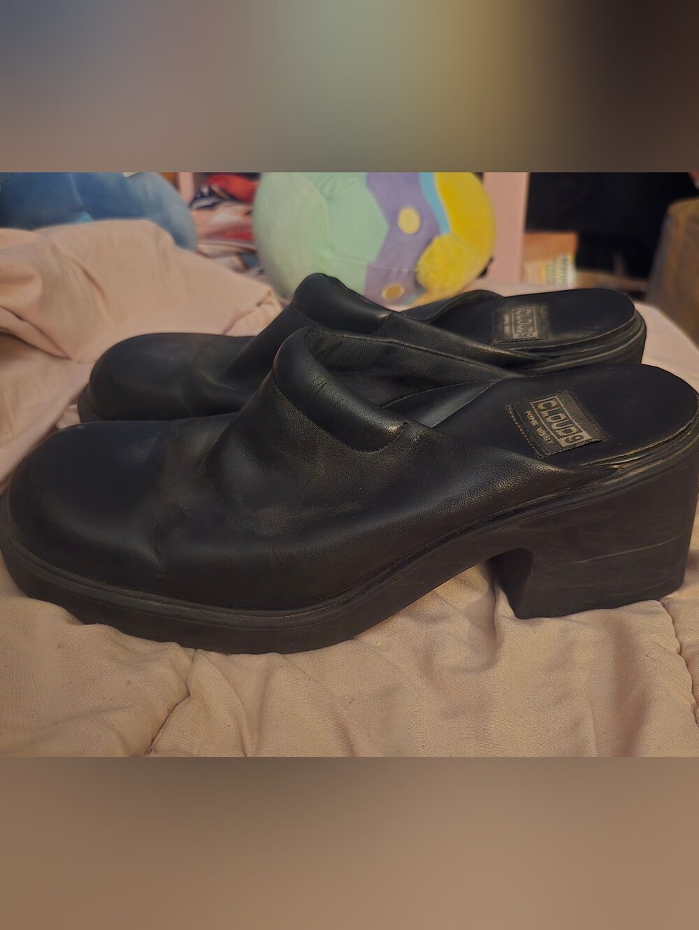 Cloud 9 by Nine West Black Leather Clogs Wedges